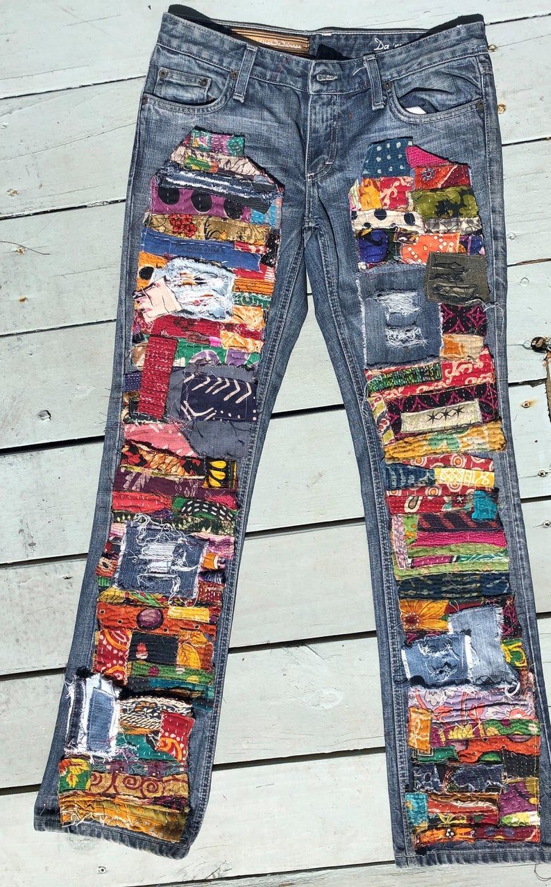 patchwork jeans  - kantha patchwork Hippie Boho denim patch work recycled retro  jeans music festival - patchwork jeans  - kantha patchwork Hippie Boho denim patch work recycled retro  jeans music festival -   diy Clothes hippie