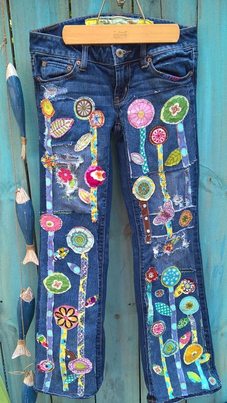 patchwork jeans Custom Jeans for you  - Hippie Boho denim patch work recycled retro  jeans music festival - patchwork jeans Custom Jeans for you  - Hippie Boho denim patch work recycled retro  jeans music festival -   16 diy Clothes hippie ideas