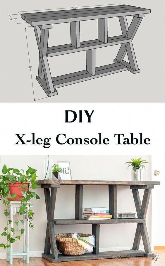 DIY Rustic X-leg Console Table with Plans - DIY Rustic X-leg Console Table with Plans -   16 diy Muebles reciclados ideas