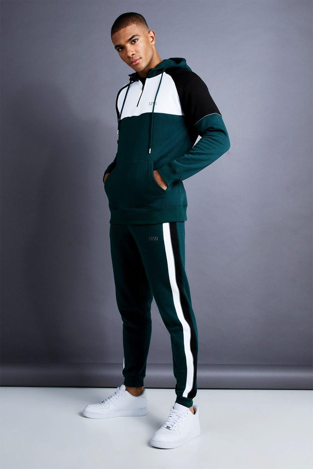 MAN Skinny Fit 1/4 Zip Panelled Tracksuit | boohoo - MAN Skinny Fit 1/4 Zip Panelled Tracksuit | boohoo -   16 fitness Men outfit ideas