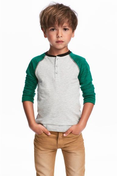Henley Shirt - Green/gray melange - Kids | H&M US - Henley Shirt - Green/gray melange - Kids | H&M US -   16 style Boy hair ideas