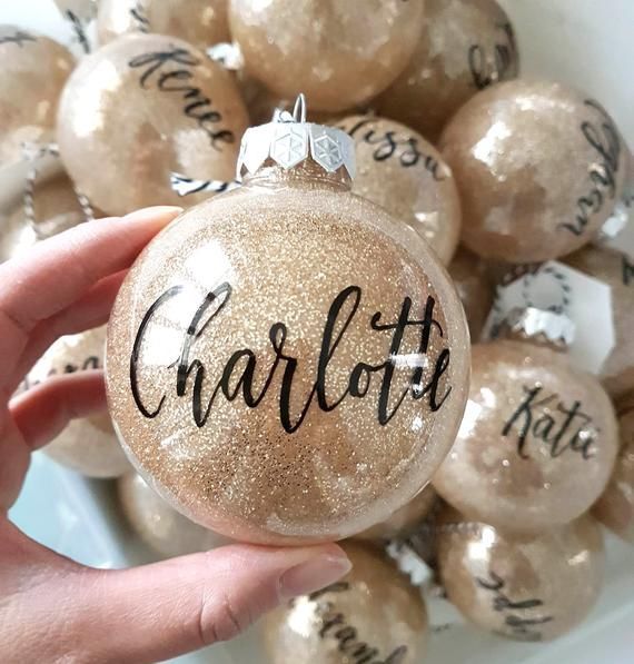Personalized GOLD CHRISTMAS ORNAMENT, holiday decor, Hand Lettered calligraphy name ornament - One (name only, gold, plastic, 3.15