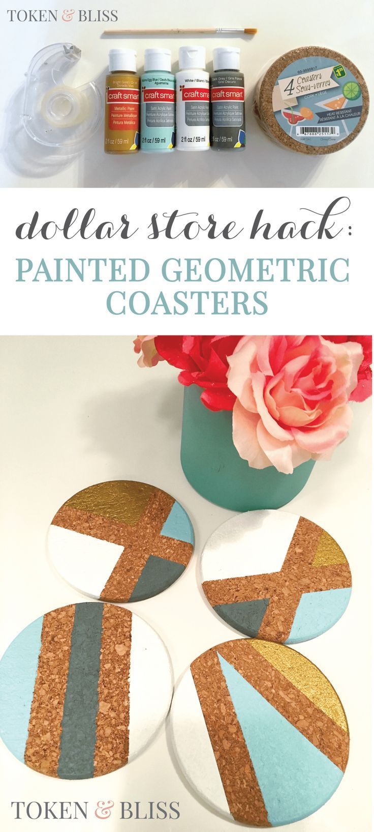 Dollar Store Hack: DIY Painted Geometric Cork Coasters • Token & Bliss - Dollar Store Hack: DIY Painted Geometric Cork Coasters • Token & Bliss -   17 diy Crafts dollar stores ideas