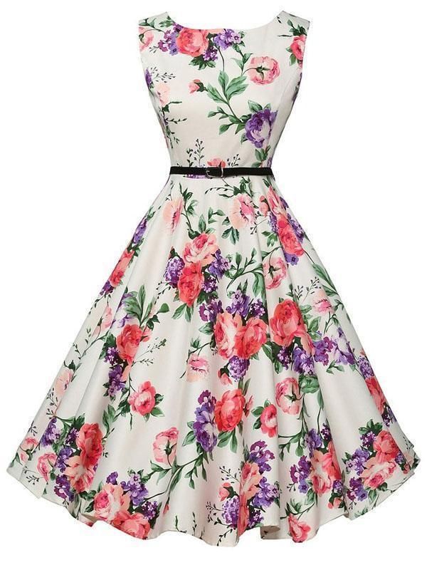 Floral Belted Swing Dress - Floral Belted Swing Dress -   17 style Vintage dress ideas