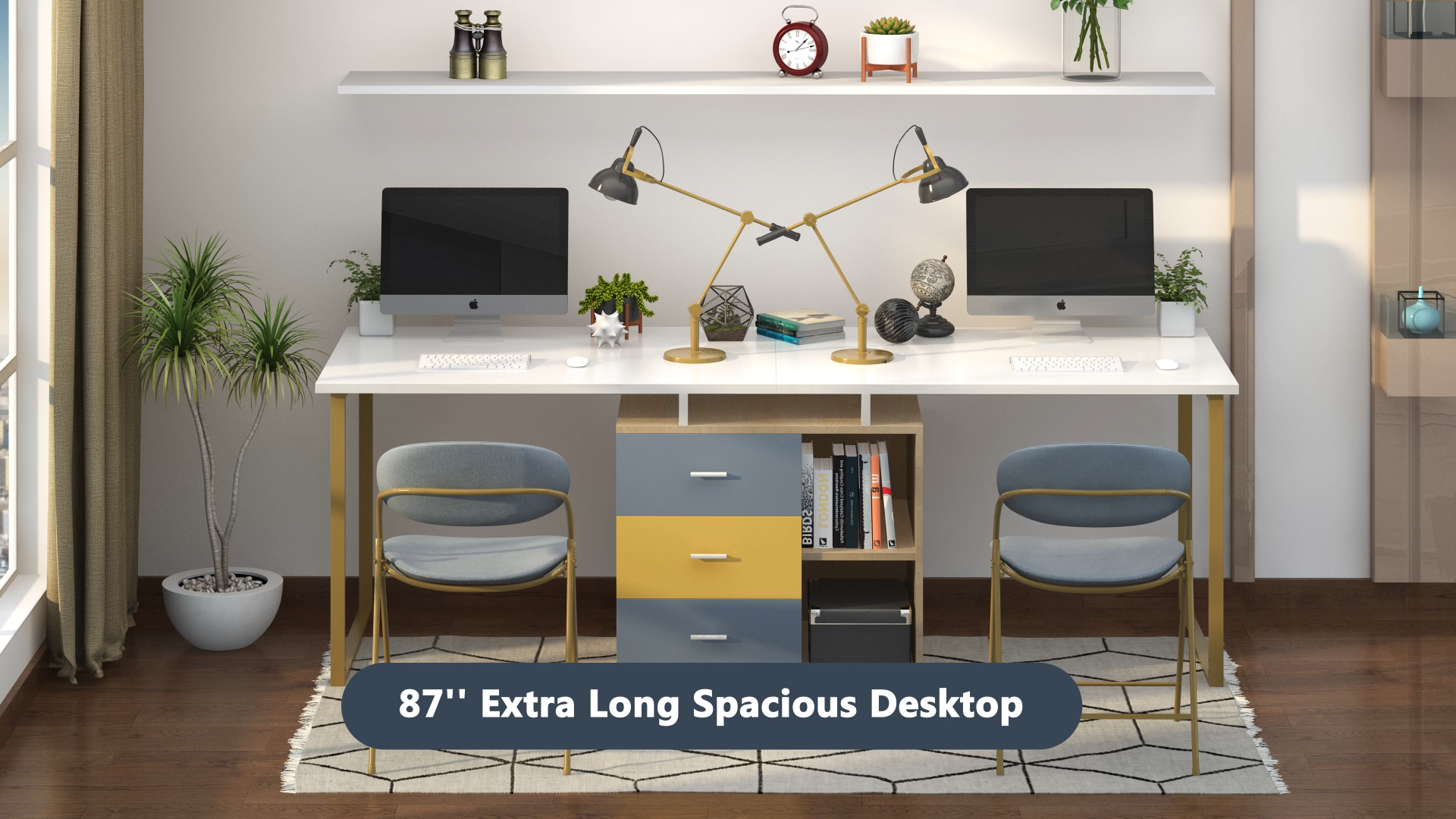 Extra Long Computer Desk for Two Person - Extra Long Computer Desk for Two Person -   18 diy Desk bookshelf ideas