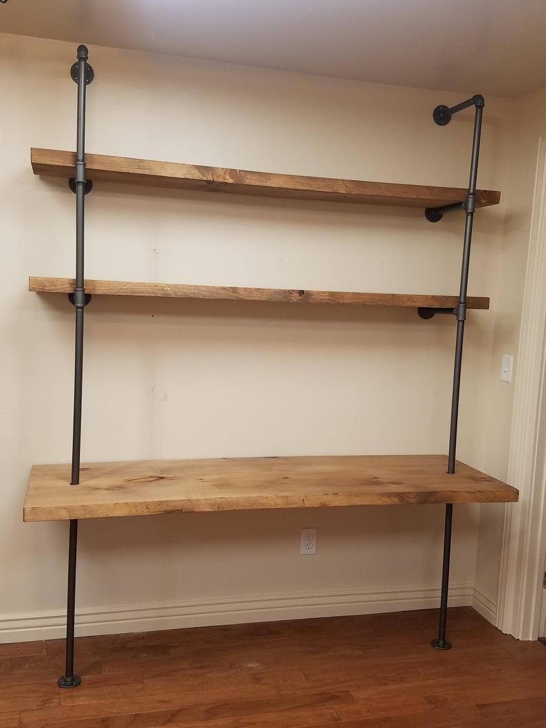 Items similar to Pipe Desk with Shelving / Book shelf / Pipe Wall Shelving on Etsy - Items similar to Pipe Desk with Shelving / Book shelf / Pipe Wall Shelving on Etsy -   18 diy Desk bookshelf ideas