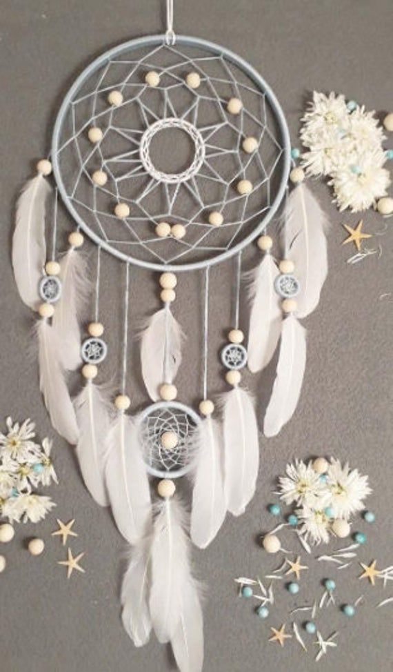 Boho dream catcher Large Wall hanging decoration Boho style Modern art Talisman for home White Nursery Wall Art with feathers gift for her - Boho dream catcher Large Wall hanging decoration Boho style Modern art Talisman for home White Nursery Wall Art with feathers gift for her -   18 diy Dream Catcher materials ideas