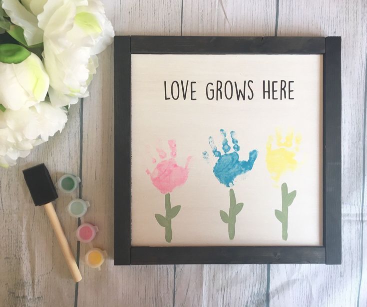 Mother's Day Gift, Mother's Day Wooden Sign, Love Grows Here Sign, DIY Handprint Sign, Child's Handp - Mother's Day Gift, Mother's Day Wooden Sign, Love Grows Here Sign, DIY Handprint Sign, Child's Handp -   18 diy Gifts for parents ideas