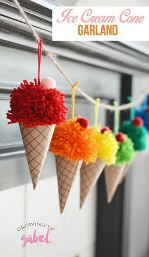 Ice Cream Cone Garland - Ice Cream Cone Garland -   18 diy Paper pom poms ideas