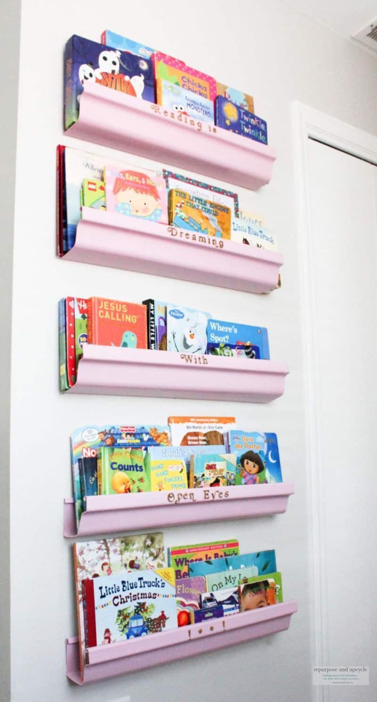 Five DIY Rain Gutter Bookshelves Under $10 - Five DIY Rain Gutter Bookshelves Under $10 -   18 diy Shelves for kids room ideas