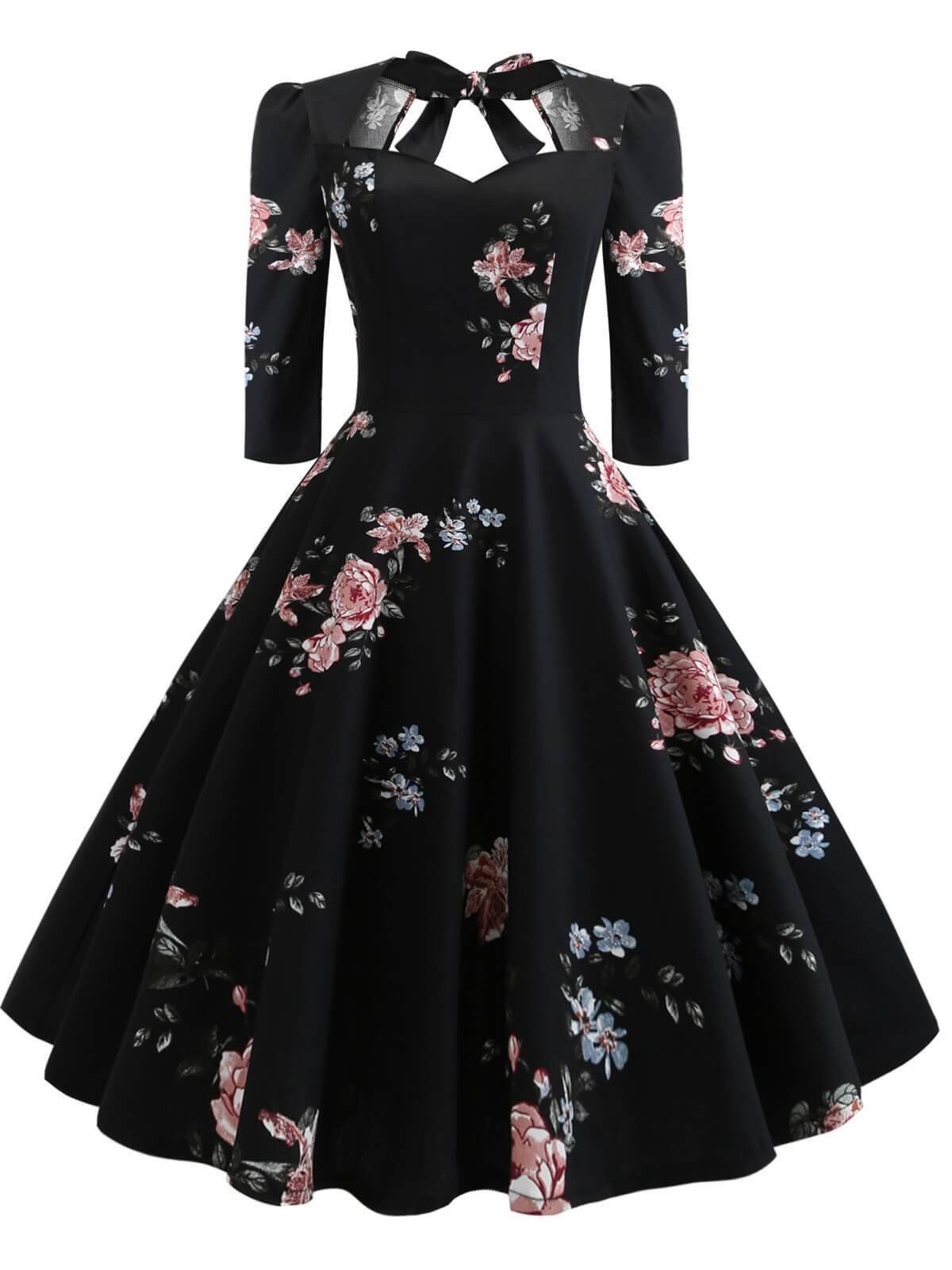 1950s Floral Lace Up Swing Dress - 1950s Floral Lace Up Swing Dress -   19 beauty Fashion dresses ideas