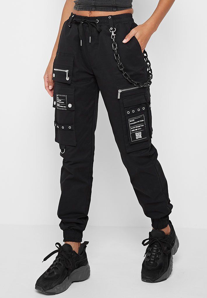Cargo Pants with Marble Chain - Black - Cargo Pants with Marble Chain - Black -   19 style Fashion black ideas