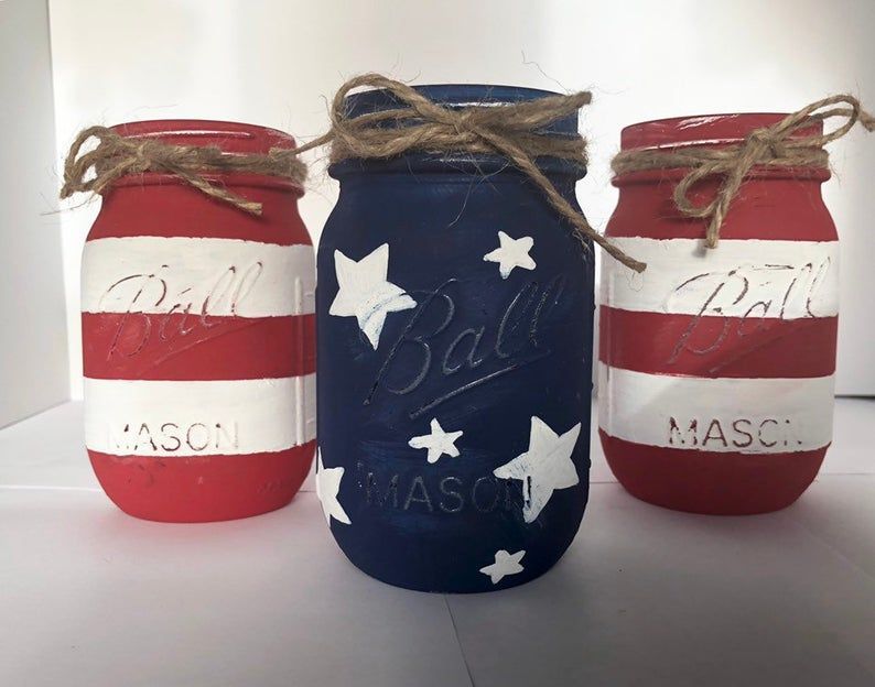 American Flag Mason Jars / Red, White, Blue Mason Jars / 4th of July Decor / 4th of July Mason Jars - American Flag Mason Jars / Red, White, Blue Mason Jars / 4th of July Decor / 4th of July Mason Jars -   22 diy Christmas mason jars ideas