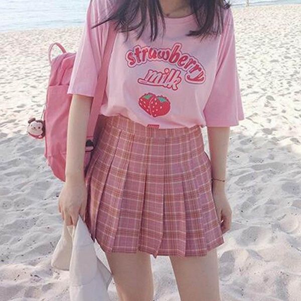 Pink girl Series Strawberry Milk Graphic Summer Fashion 100% Cotton Casual Tops Korean Style Girl Funny Hipster Short Sleeves Kawaii Cute | Wish - Pink girl Series Strawberry Milk Graphic Summer Fashion 100% Cotton Casual Tops Korean Style Girl Funny Hipster Short Sleeves Kawaii Cute | Wish -   12 style Korean pink ideas