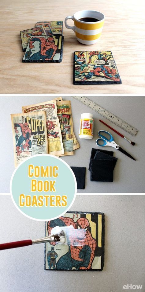 How to Decoupage Vintage Comic Books Onto Slate Coasters | eHow.com - How to Decoupage Vintage Comic Books Onto Slate Coasters | eHow.com -   13 diy Presents geek ideas