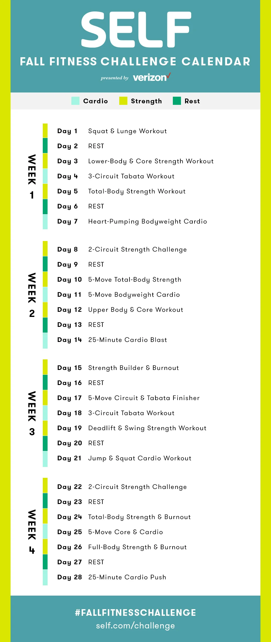 13 fitness Challenge calendar ideas