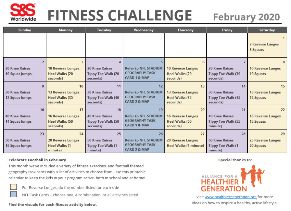 13 fitness Challenge calendar ideas