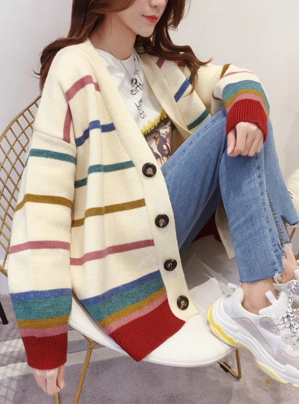 Loose Sweater Long Stripe Knit Cardigan For Women - Loose Sweater Long Stripe Knit Cardigan For Women -   14 hipster style Women ideas