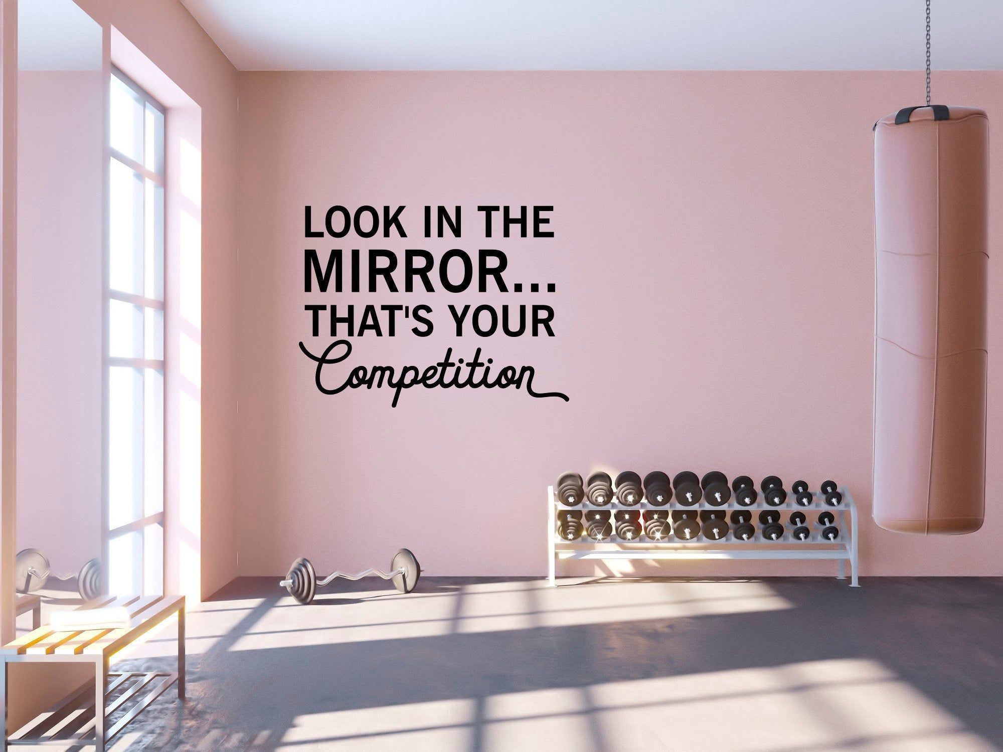 Look in the Mirror...That's Your Competition Quote Wall Decal - Sport Vinyl Stickers, Motivational Gym Decal, Fitness Quote Wall Decal SB155 - Look in the Mirror...That's Your Competition Quote Wall Decal - Sport Vinyl Stickers, Motivational Gym Decal, Fitness Quote Wall Decal SB155 -   14 mobile fitness Room ideas