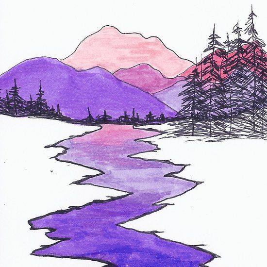 'Landscape drawing of mountains, river,hills, and trees using ink and markers.' Hardcover Journal by Brooke Simpson - 'Landscape drawing of mountains, river,hills, and trees using ink and markers.' Hardcover Journal by Brooke Simpson -   15 beauty DIY drawing ideas