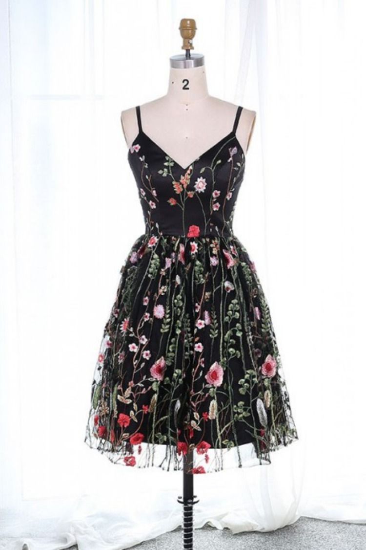 Black Embroidery Floral Short Homecoming Dress - Black Embroidery Floral Short Homecoming Dress -   15 beauty Dresses homecoming ideas
