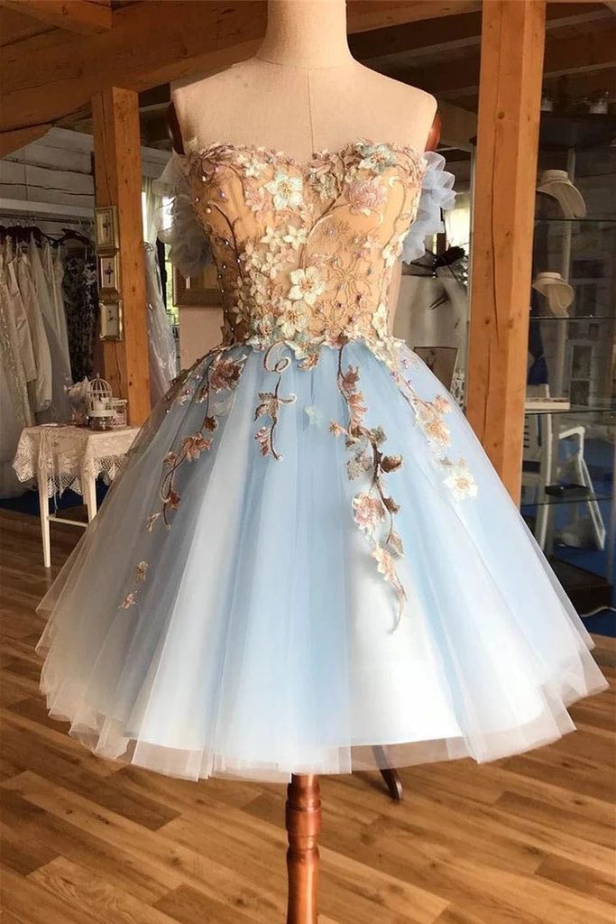 A Line Above-Knee Light Blue Tulle Homecoming Prom Dress With Appliques, Hot Selling Homecoming Gown H346 - A Line Above-Knee Light Blue Tulle Homecoming Prom Dress With Appliques, Hot Selling Homecoming Gown H346 -   15 beauty Dresses homecoming ideas