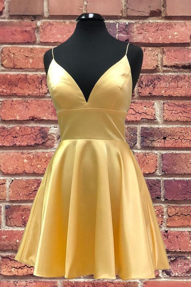 Simple Yellow Homecoming Dress with Straps - Simple Yellow Homecoming Dress with Straps -   15 beauty Dresses homecoming ideas