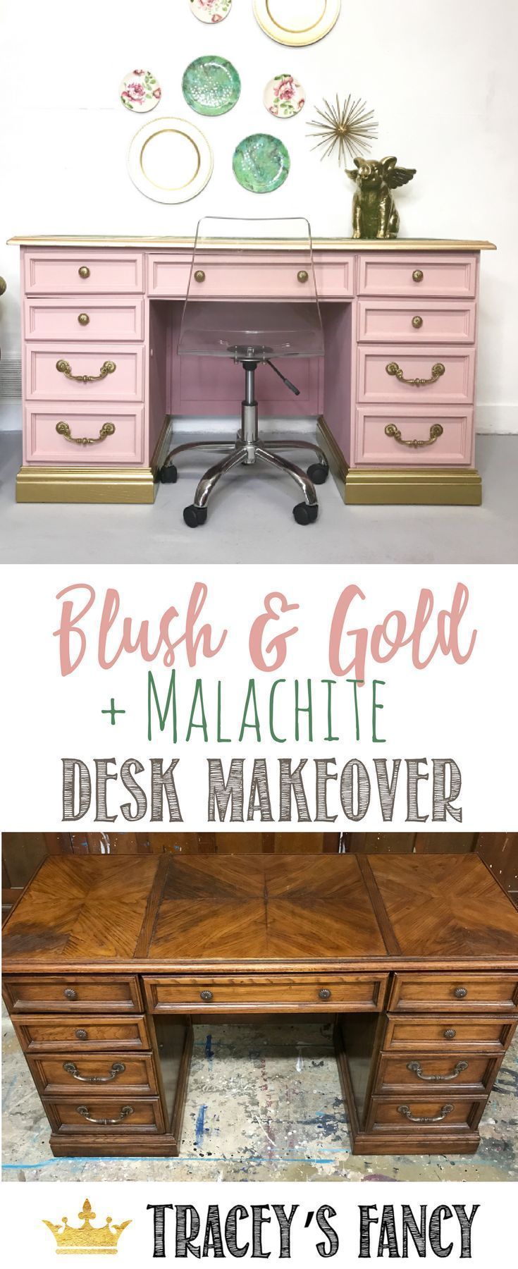 Gorgeous Green Malachite Desk Makeover by Tracey's Fancy - Gorgeous Green Malachite Desk Makeover by Tracey's Fancy -   15 diy Desk paint ideas