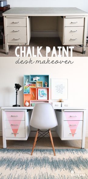 Desk Makeover with Chalky Finish Paint - My Sister's Suitcase - Packed with Creativity - Desk Makeover with Chalky Finish Paint - My Sister's Suitcase - Packed with Creativity -   15 diy Desk paint ideas