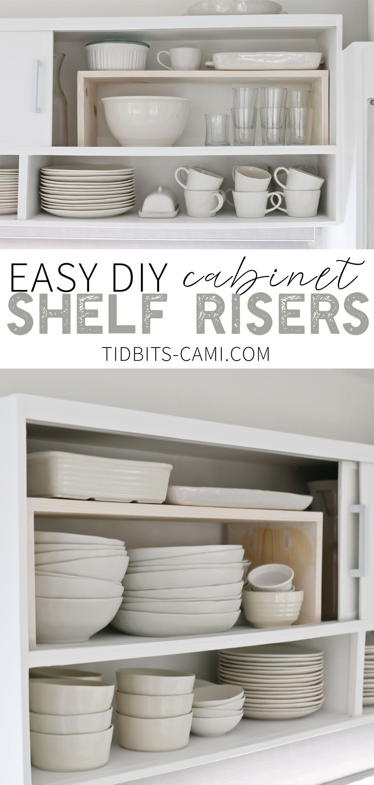 Easy DIY Cabinet Shelf Risers - Tidbits - Easy DIY Cabinet Shelf Risers - Tidbits -   15 diy Organization shelf ideas