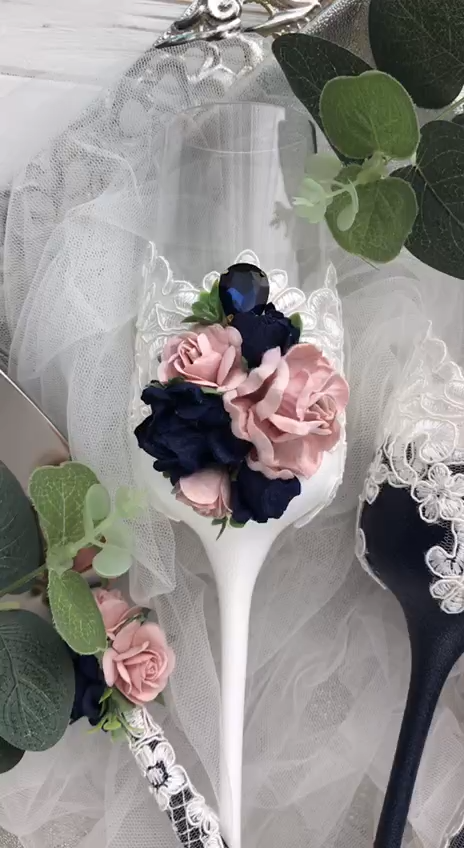 Navy Blue And Dusty Rose Wedding Champagne Flutes Bride And Groom Toasting Flutes Wedding - Navy Blue And Dusty Rose Wedding Champagne Flutes Bride And Groom Toasting Flutes Wedding -   15 diy Wedding dollar tree ideas