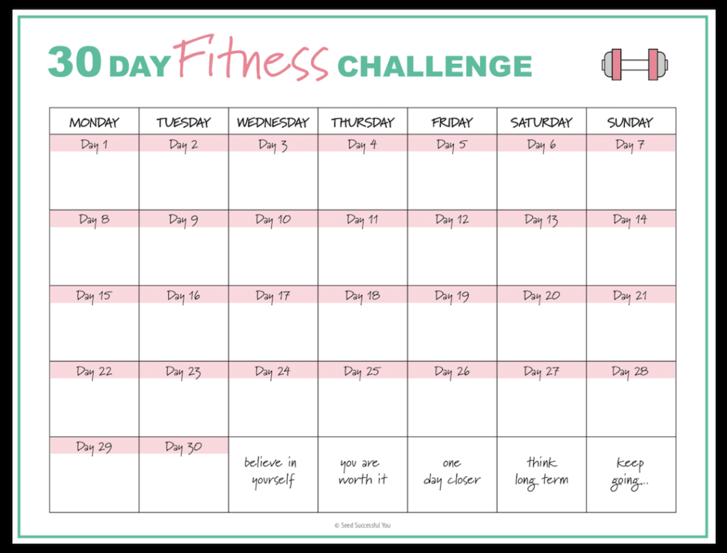 15 fitness Challenge calendar ideas