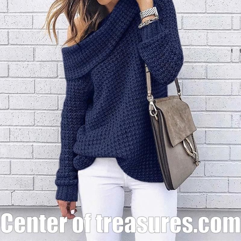 Women Pullover Sweater Off Shoulder Loose Knitted - Women Pullover Sweater Off Shoulder Loose Knitted -   style Winter sweater
