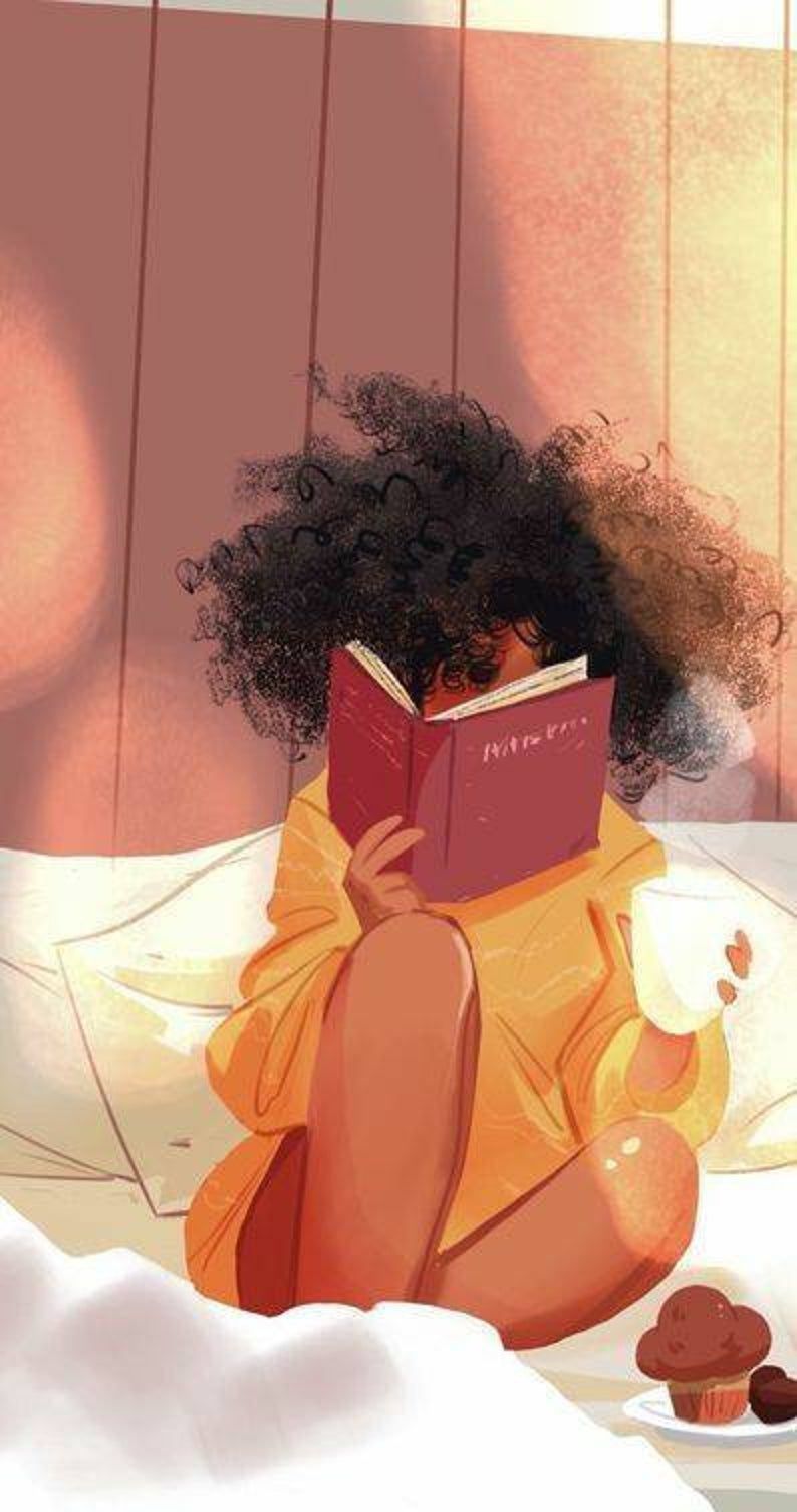 Black woman, Melanin reading, Natural hair, art print - Black woman, Melanin reading, Natural hair, art print -   16 beauty Art pictures ideas