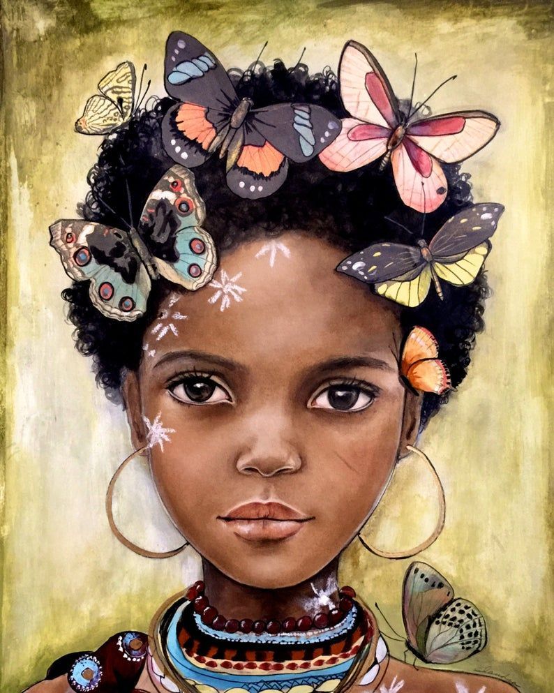 autonomisation des femmes, art de toile, ?uvre d'art d'enfant africaine, dessin-mod?le de portrait, enfant de l'Afrique avec des papillons - autonomisation des femmes, art de toile, ?uvre d'art d'enfant africaine, dessin-mod?le de portrait, enfant de l'Afrique avec des papillons -   16 beauty Art pictures ideas