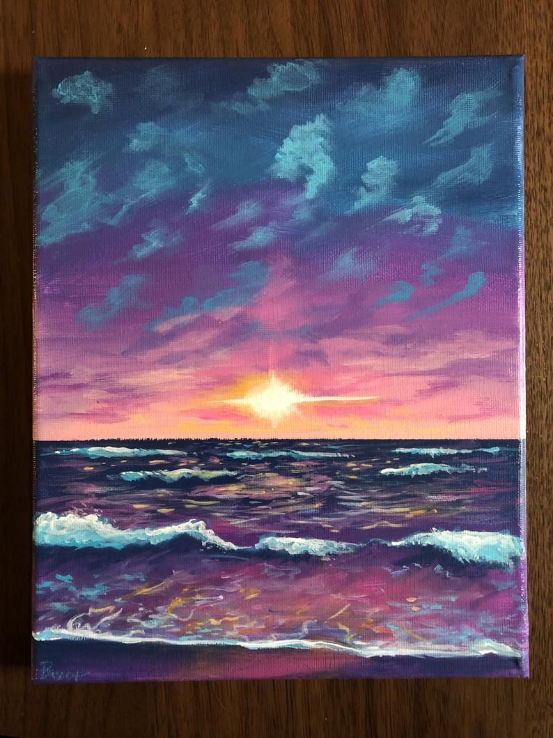 Ocean Sunset acrylic painting 8x10 - Ocean Sunset acrylic painting 8x10 -   16 diy Art inspiration ideas