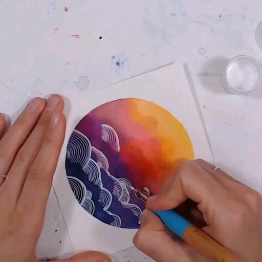 Watercolor Cloudy Sunset Painting - Watercolor Cloudy Sunset Painting -   16 diy Art inspiration ideas