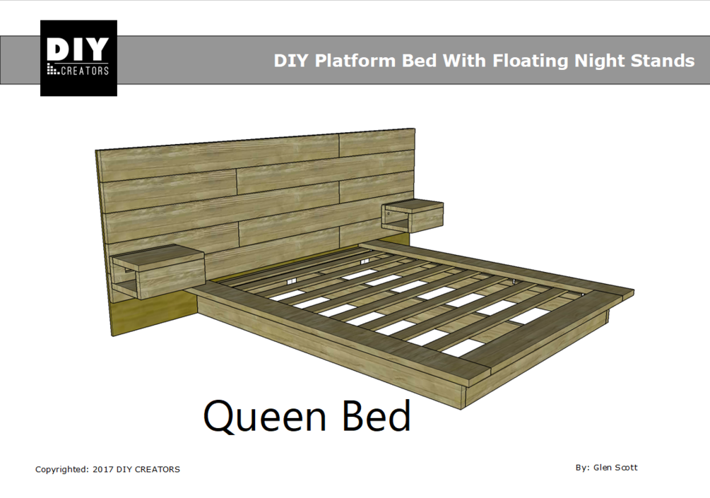 Queen DIY Platform Bed With Floating Night Stands - Queen DIY Platform Bed With Floating Night Stands -   16 diy Bed Frame with night stand ideas
