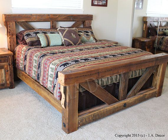 Timber Frame Trestle Bed - Rustic Bed, Big Timber Bed, Queen Bed, King Bed, Beam Bed Reclaimed Wood Bed Massive Bed Craftsman Timber Frame - Timber Frame Trestle Bed - Rustic Bed, Big Timber Bed, Queen Bed, King Bed, Beam Bed Reclaimed Wood Bed Massive Bed Craftsman Timber Frame -   16 diy Bed Frame with night stand ideas