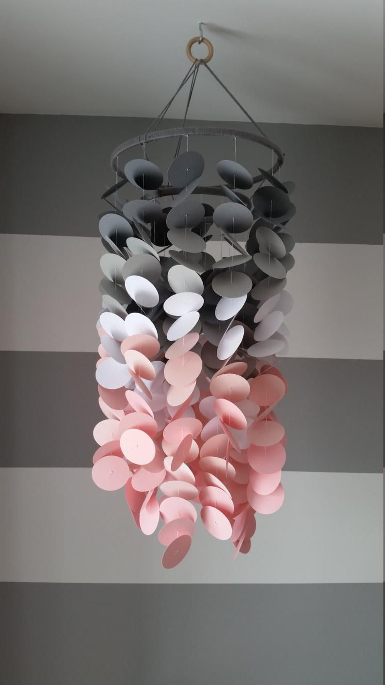Gray, white and pink paper Mobile. Decoration for children's rooms. Baby girl nursery. Mobile decorative paper - Gray, white and pink paper Mobile. Decoration for children's rooms. Baby girl nursery. Mobile decorative paper -   16 diy Cuarto rosa ideas