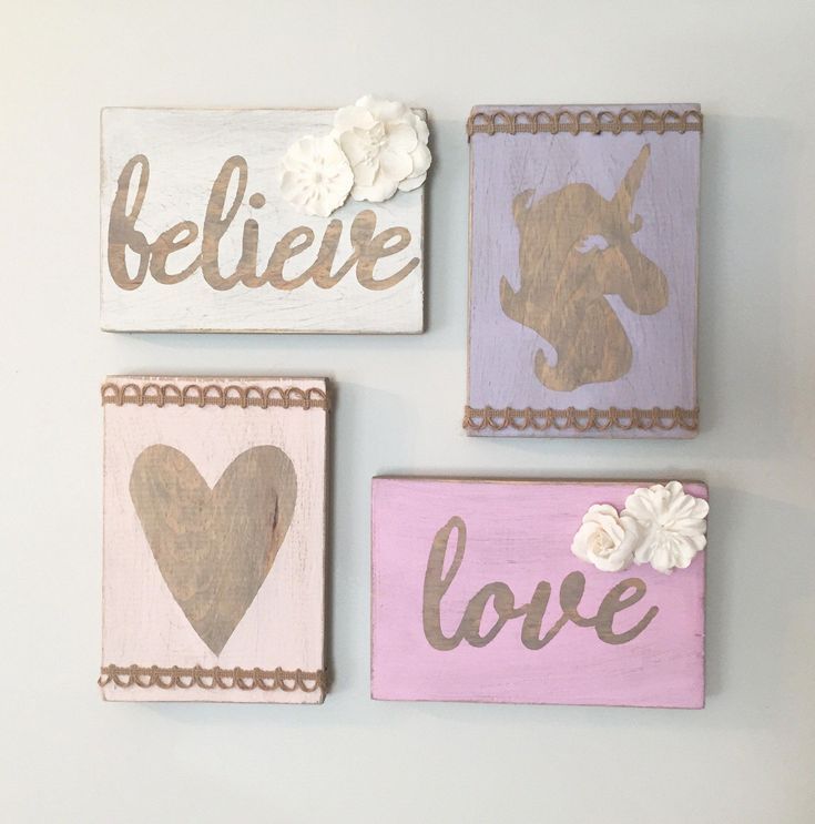 Believe in unicorn love wood wall set of 4 - Believe in unicorn love wood wall set of 4 -   16 diy Cuarto rosa ideas