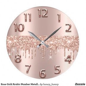 Rose Gold Arabic Number Metallic Blush Glitter Large Clock | Zazzle.com - Rose Gold Arabic Number Metallic Blush Glitter Large Clock | Zazzle.com -   16 diy Cuarto rosa ideas