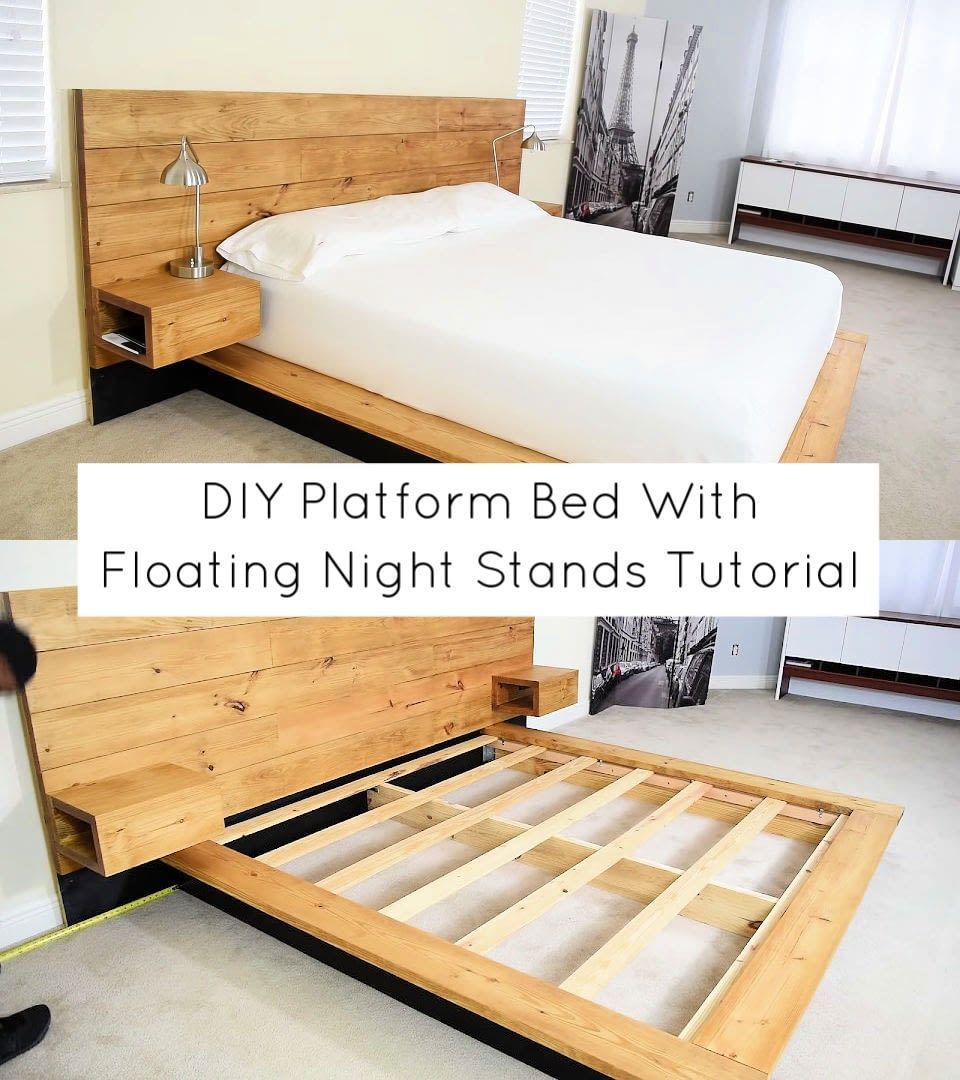 DIY Platform Bed With Floating Night Stands Tutorial - DIY Platform Bed With Floating Night Stands Tutorial -   17 diy Bed Frame plywood ideas