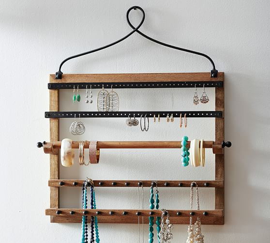Pine & Iron Wall-Mounted Jewelry Hanger - Pine & Iron Wall-Mounted Jewelry Hanger -   17 diy Jewelry hanger ideas