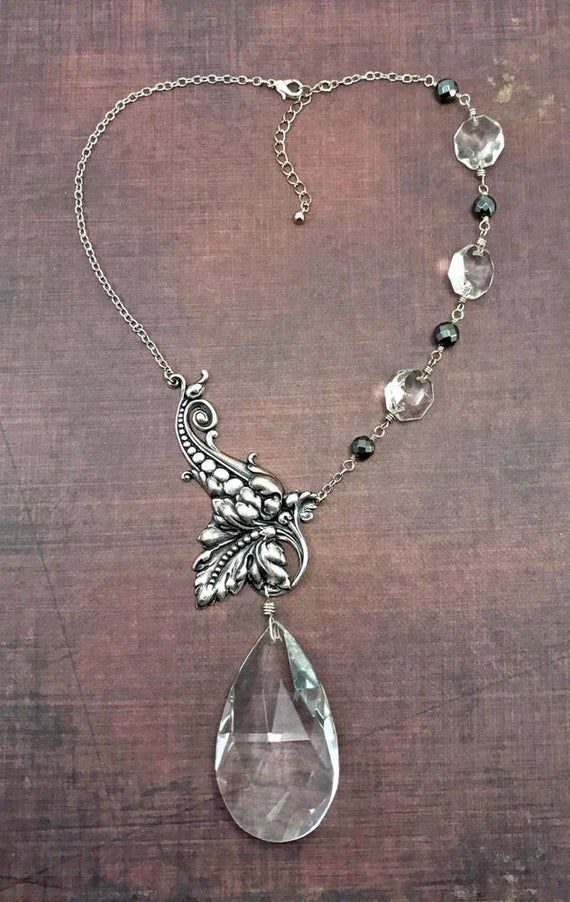 Chandelier crystal statement necklace, clear crystal and silver with hematite - Chandelier crystal statement necklace, clear crystal and silver with hematite -   17 diy Jewelry vintage ideas