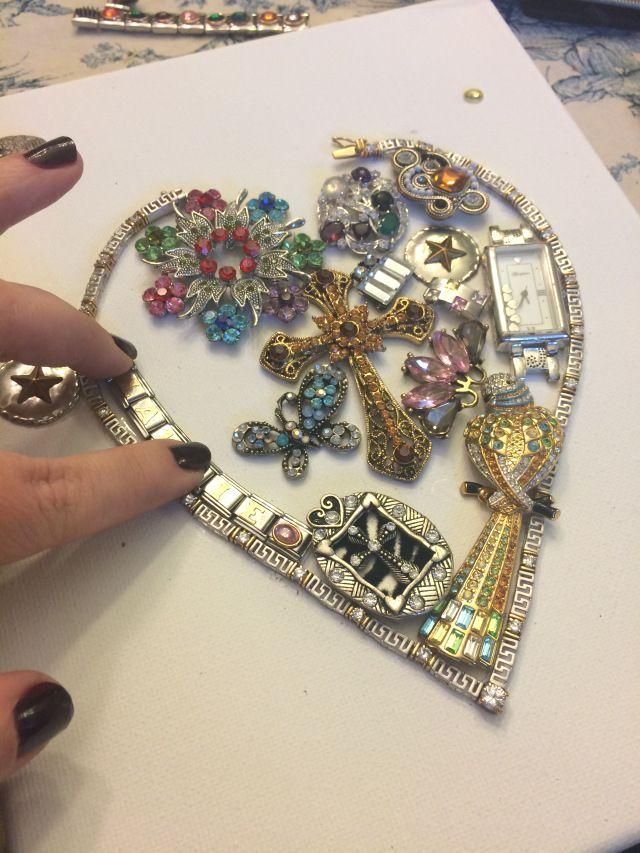 DIY: How to make a jeweled heart on canvas with broken costume jewelry - DIY: How to make a jeweled heart on canvas with broken costume jewelry -   17 diy Jewelry vintage ideas