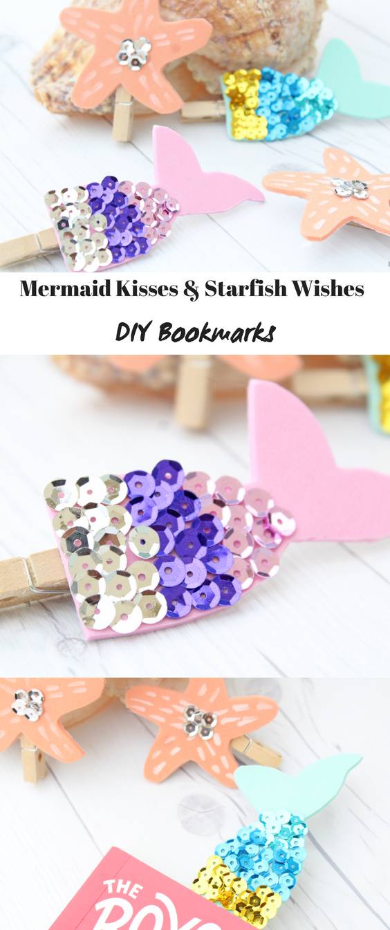 Mermaid Kisses and Starfish Wishes DIY Bookmarks - Six Time Mommy and Counting… - Mermaid Kisses and Starfish Wishes DIY Bookmarks - Six Time Mommy and Counting… -   17 diy Kids bookmarks ideas