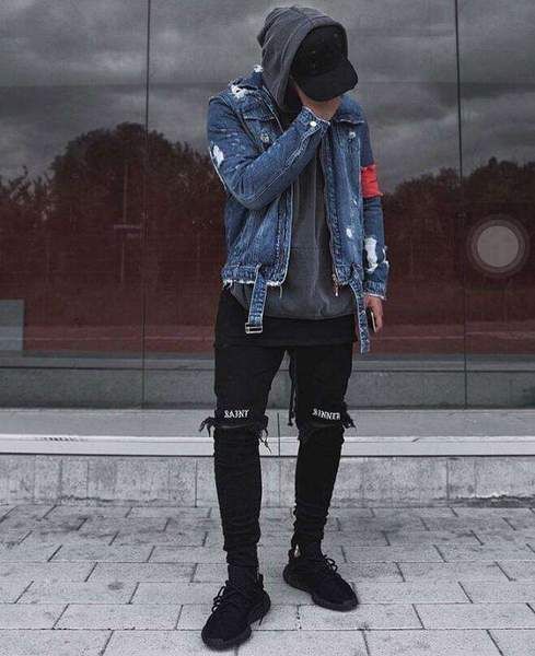 Ripped Denim Jacket - Ripped Denim Jacket -   17 fitness Men outfits ideas