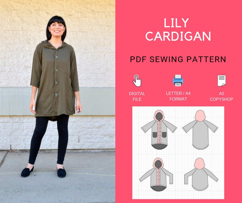 Lily Cardigan PDF sewing pattern and printable sewing tutorial for women sizes available 4 to 22 including plus size patterns - Lily Cardigan PDF sewing pattern and printable sewing tutorial for women sizes available 4 to 22 including plus size patterns -   17 style Guides pdf ideas