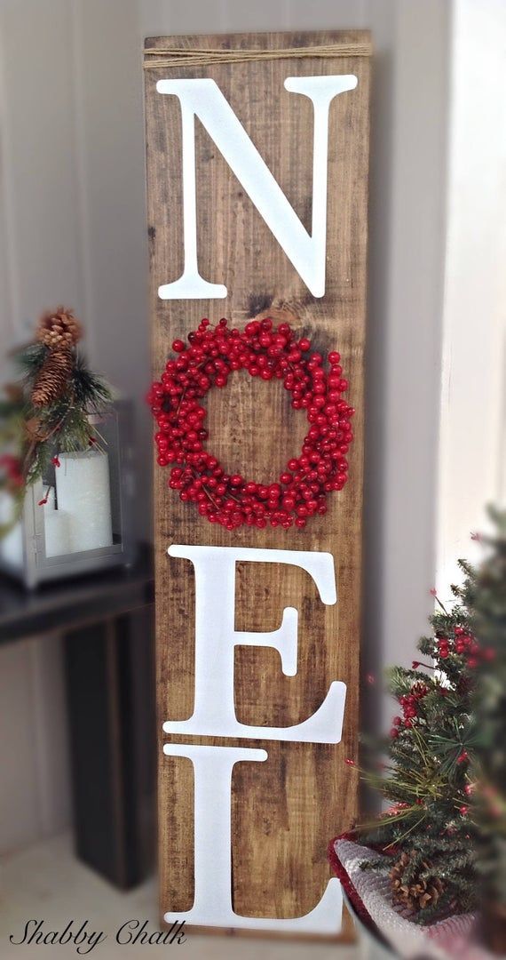 Noel Porch Sign with Berry Wreath - Noel Porch Sign with Berry Wreath -   18 diy Christmas Decorations for inside ideas